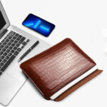 WIWU SKIN CROCO GENUINE 16.2 INCH LEATHER SLEEVE FOR MACBOOK (BROWN) - Image 2